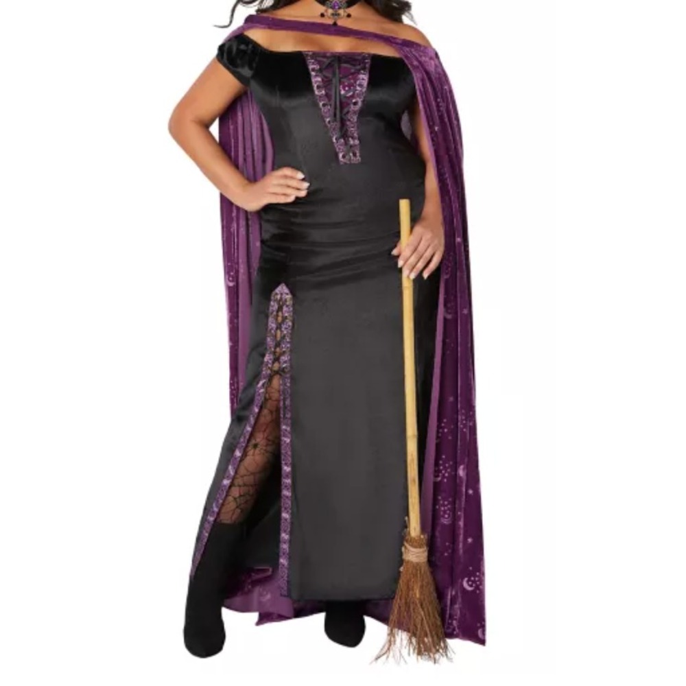 Spirit Halloween Celestial Velvet Cape Plus Sz Purple Moon Stars Whimsigoth Witc - Picture 3 of 9